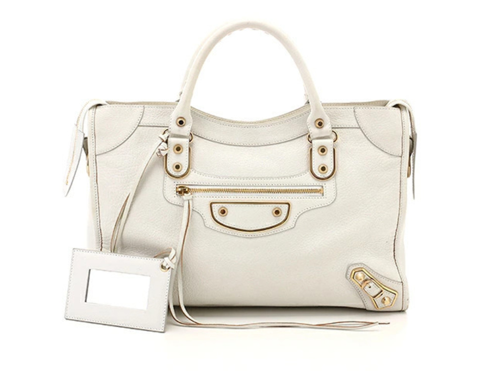Balenciaga Bag Handbag Metallic City Embossed White